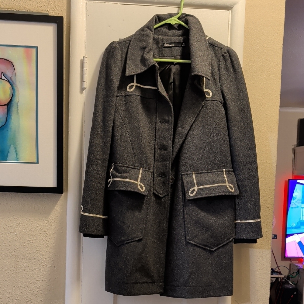 Dear Creatures Gray Trench Coat with White Trim